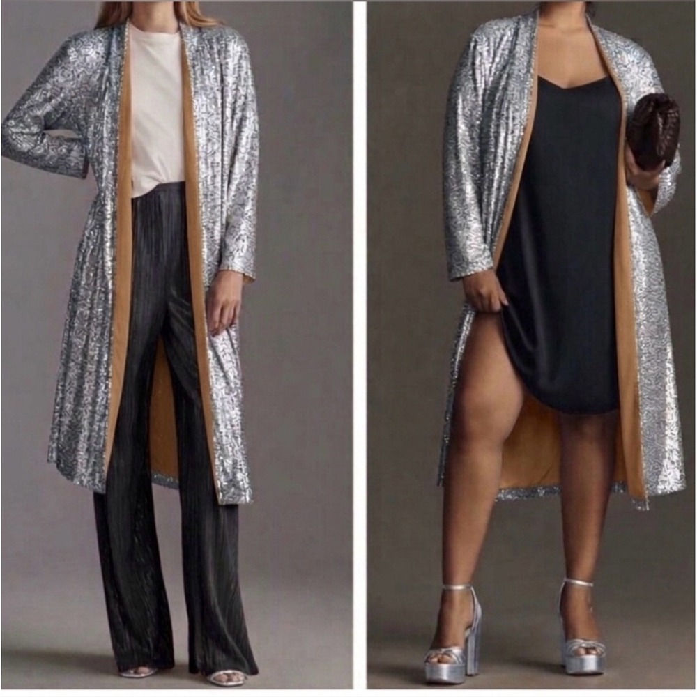 Mare Mare x Anthropologie Duster Women Large Sequin Long Cardigan‎ Jacket Party